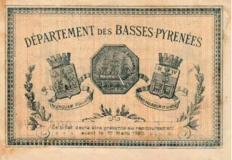 Pyrnes-Atlantiques, Department of 1 Franc, 1915 reverse