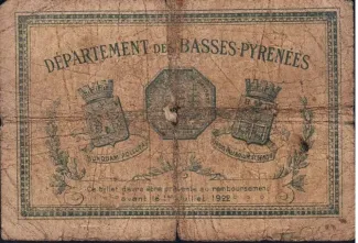 Pyrnes-Atlantiques, Department of 1 Franc, 1917 reverse