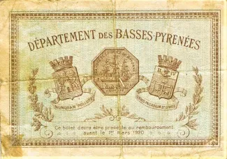 Pyrnes-Atlantiques, Department of 50 Centimes, 1915 reverse