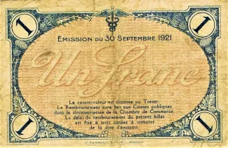 Rhne, Department of 1 Franc, 1921 reverse