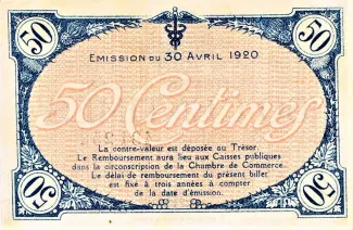 Rhne, Department of 50 Centimes, 1920 reverse