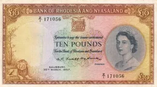 Rhodesia and Nyasaland 10 Pounds, 1961 image