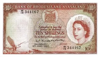 Rhodesia and Nyasaland 10 Shillings, 1961 image