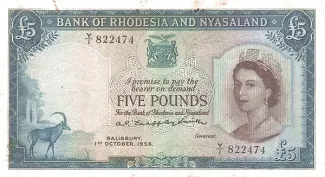 Rhodesia and Nyasaland 5 Pounds, 1961 image