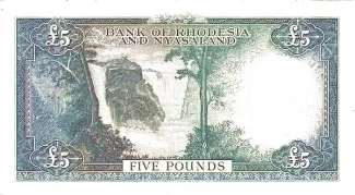 Rhodesia and Nyasaland 5 Pounds, 1956-1961 reverse