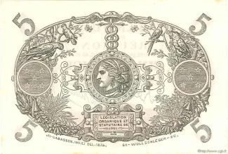 Runion 5 Francs, 1913-1954 reverse