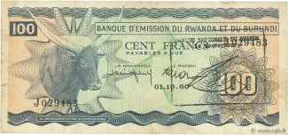 Rwanda 100 Francs, 1962 image