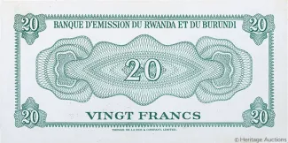 Rwanda 20 Francs, 1962 reverse