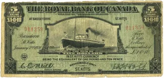 Saint Kitts and Nevis 5 Dollars, 1920 image