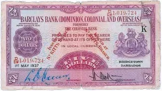 Saint Kitts and Nevis 5 Dollars, 1937 image