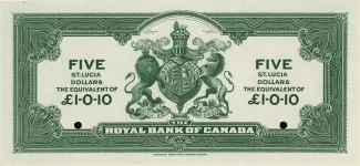 Saint Lucia 5 Dollars / 1 Pound and 10 Pence, 1920 reverse