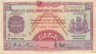 Saint Vincent and the Grenadines 5 Dollars, 1939