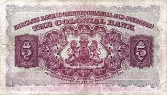 Saint Vincent and the Grenadines 5 Dollars, 1940-1941 reverse