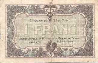 Sane-et-Loire and Ain, Departments de 1 Franc, 1915-1921 reverse