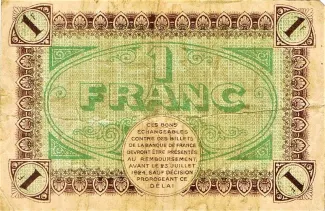 Sane-et-Loire, Department of 1 Franc, 1919 reverse
