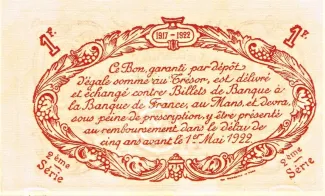 Sarthe, Department of 1 Franc, 1917 reverse