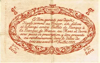 Sarthe, Department of 1 Franc, 1920 reverse