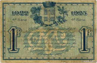 Sarthe, Department of 1 Franc, 1922 reverse