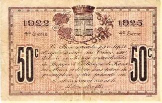 Sarthe, Department of 50 Centimes, 1922 reverse