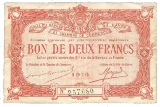 Seine-Maritime, Department of 2 Francs, 1916 obverse