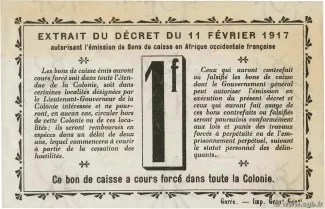 Senegal 1 Franc, 1917 reverse
