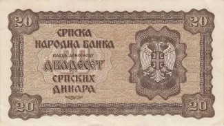 Serbia 20 Dinars, 1941 reverse