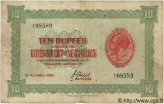 Seychelles 10 Rupees - George V, 1936 image