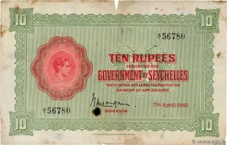 Seychelles 10 Rupees - George VI, 1942 image