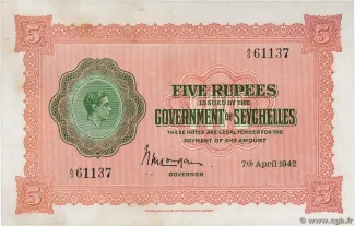 Seychelles 5 Rupees - George VI, 1942 image