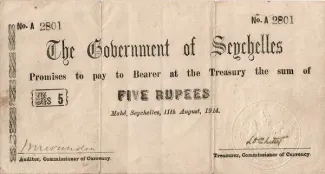 Seychelles 5 Rupees, 1914 image