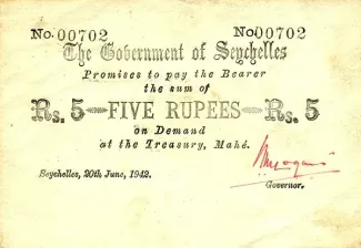 Seychelles 5 Rupees, 1942 image