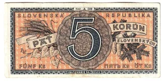 Slovakia 5 Korun, 1945 reverse