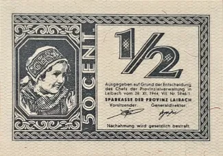 Slovenia 0 Lire, 1944 reverse