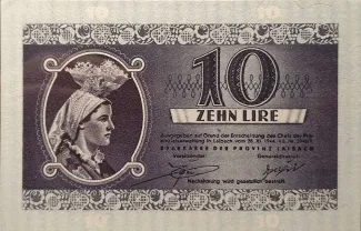Slovenia 10 Lira, 1944 reverse