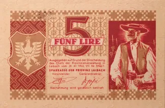 Slovenia 5 Lira, 1944 reverse