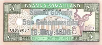 Somaliland 5 Shillings, 1996 obverse