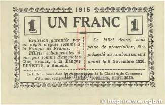 Somme, Department of 1 Franc, 1915 reverse