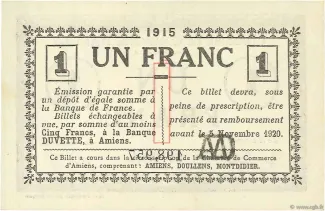 Somme, Department of 1 Franc, 1915-1920 reverse