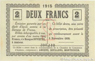 Somme, Department of 2 Francs, 1915 reverse
