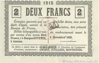 Somme, Department of 2 Francs, 1915-1920 reverse