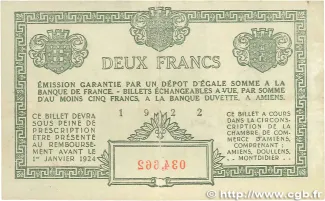 Somme, Department of 2 Francs, 1922 reverse