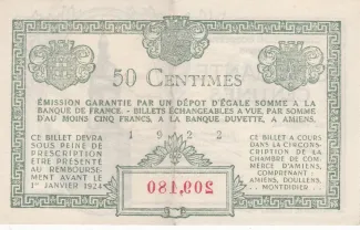 Somme, Department of 50 Centimes, 1922 reverse