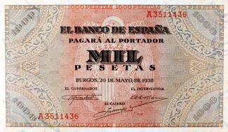 Spain 1.000 Pesetas, 1938 obverse