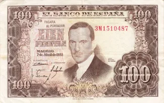 Spain 100 Pesetas, 1953 obverse