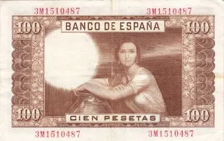 Spain 100 Pesetas, 1953 reverse