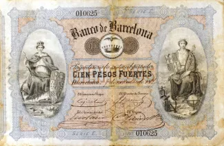 Spain 100 Pesos Fuertes, 1868 obverse