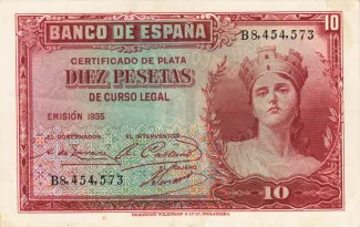 Spain 10 Pesetas, 1935 obverse