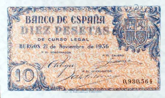 Spain 10 Pesetas, 1936 obverse