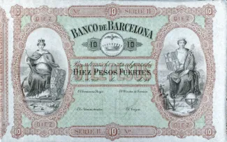 Spain 10 Pesos Fuertes, 1868 obverse