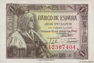 Spain 1 Peseta, 1945 obverse